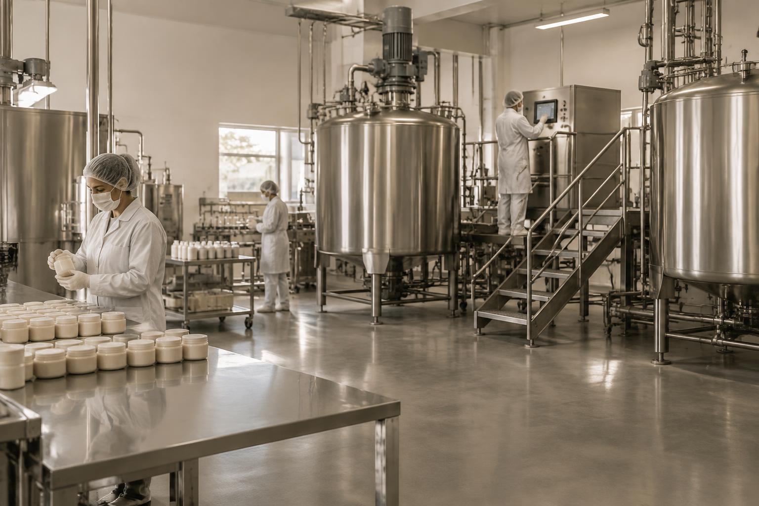 Tanques e área de produção cosmética